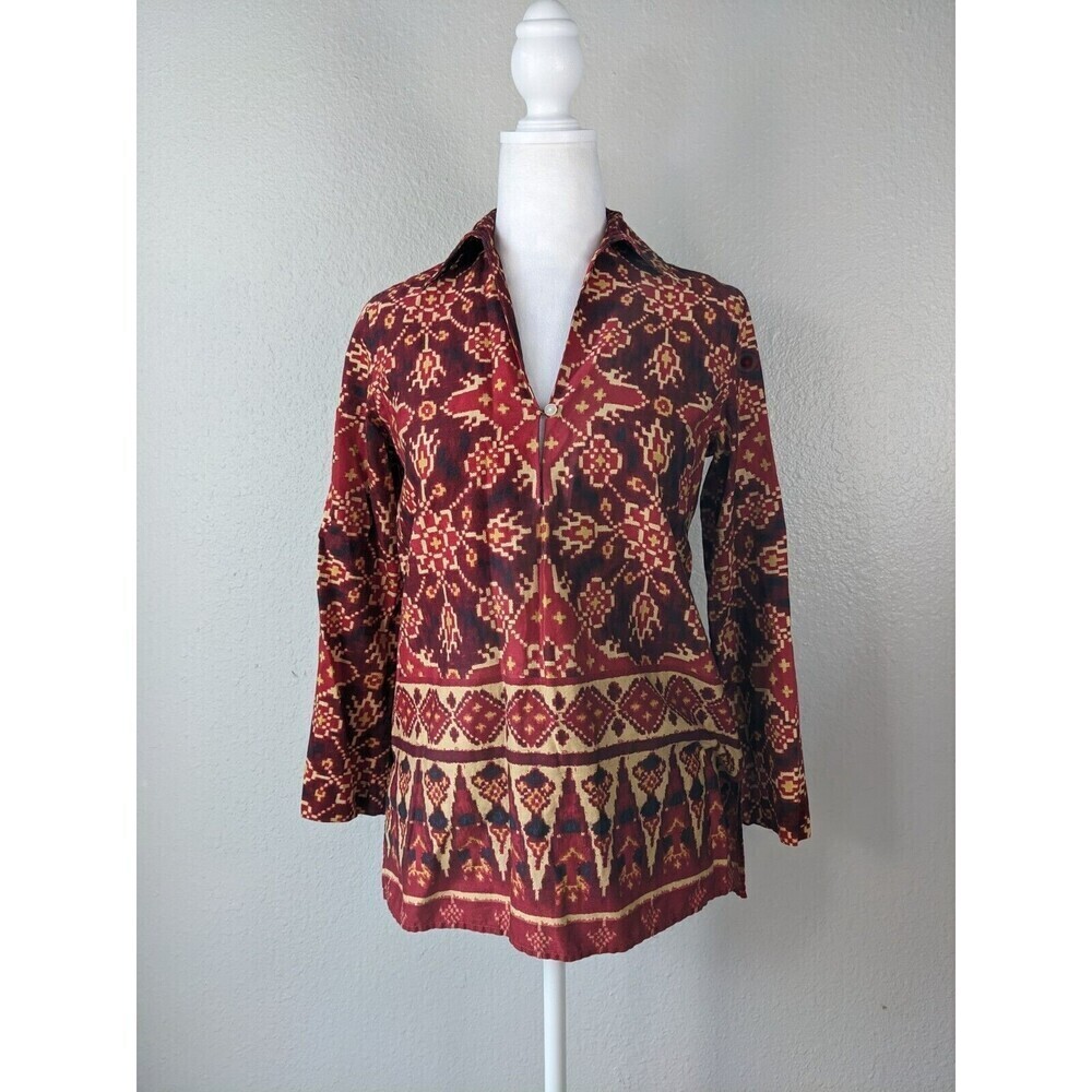 Ralph Lauren Red Shirt Blouse Aztec Tribal Popover Cotton Boho Folklore Sz P N22